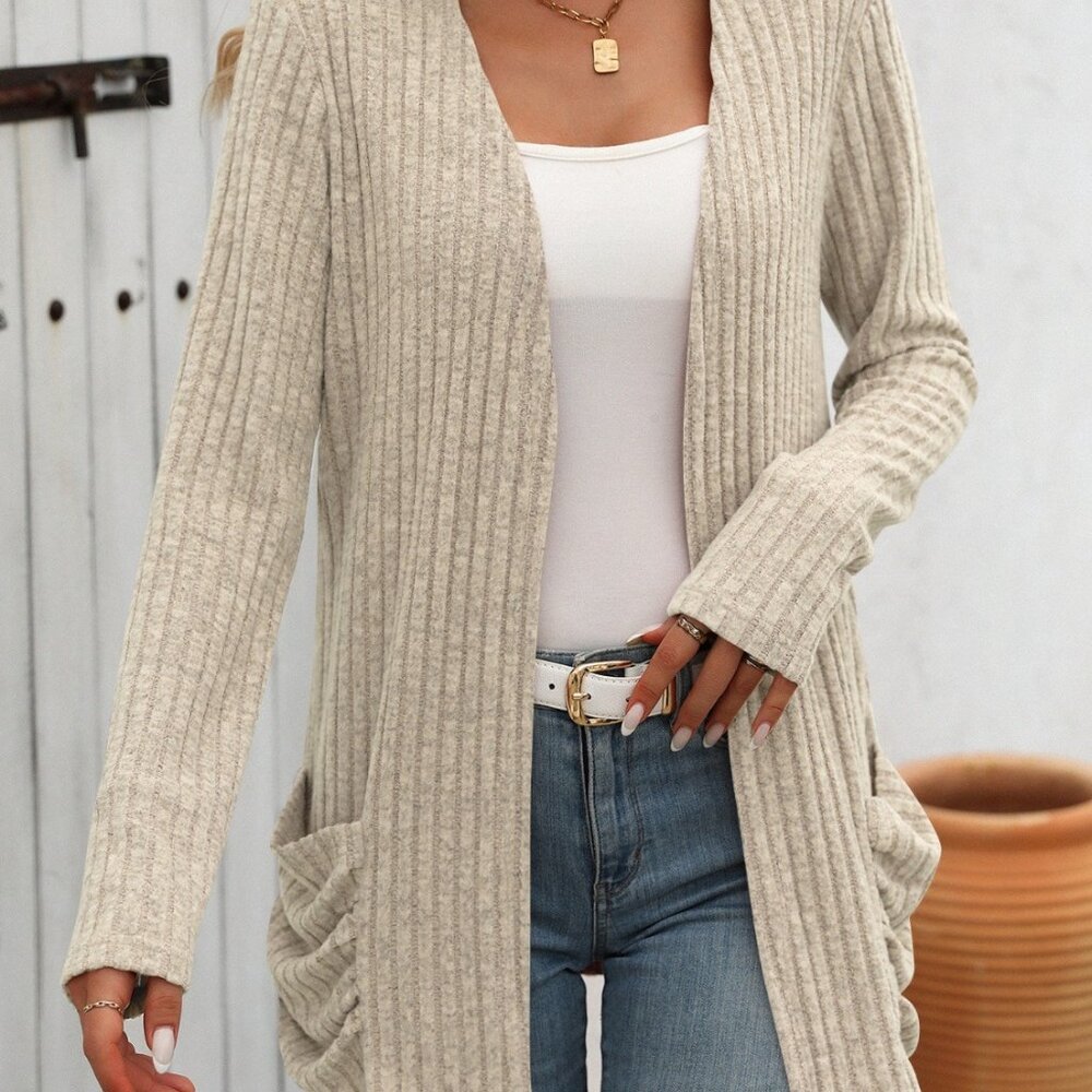 Mandy Open Front Long Sleeve Ribbed Cardigan - Picture 3 of 4